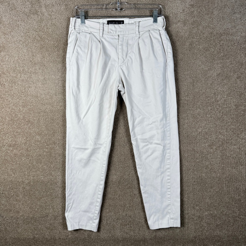 Abercrombie & Fitch Chino Pants Mens 28x26 Beige Stretch Tapered Trousers Khakis